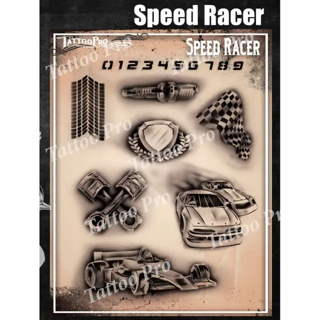 ProAiir Tattoo Pro Speed Racer pochoir tatouage pilote détaillé