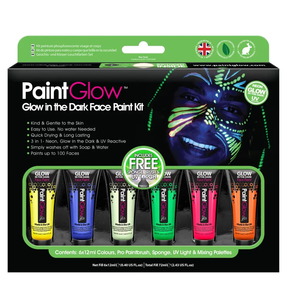 Paintglow Glow in the Dark coffret peinture visage 6x12ml phosphorescent