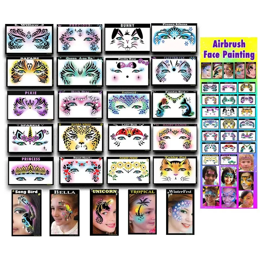 ProAiir StencilEyes 25 Popular Girl Designs kit 25 pochoirs fille