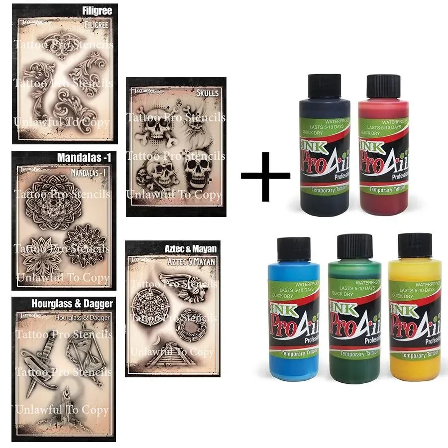 ProAiir Tattoo Pro Stencils 5+5 Pack pochoirs tatouage lot encre