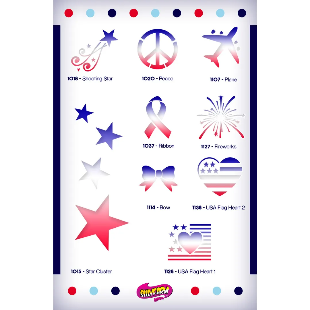 F.A.B. Pink Power Patriotic set 9 pochoirs + carte