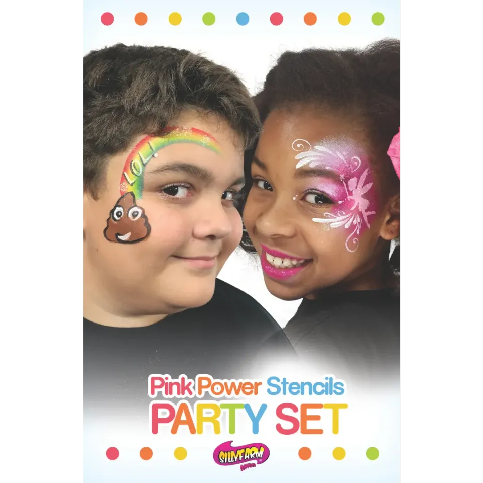F.A.B. Party Pink Power set 12 pochoirs visage mylar rose