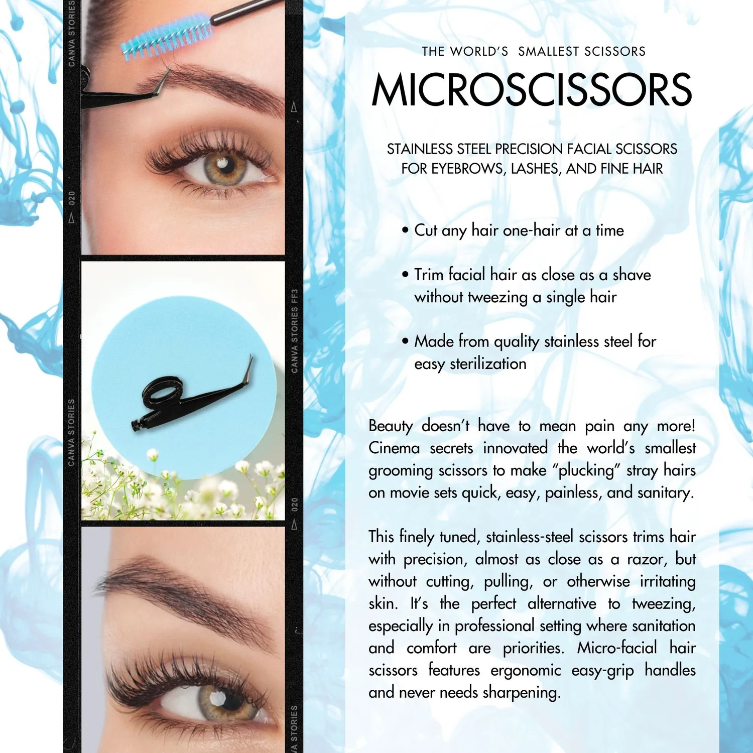 Cinema Secrets Micro-Scissors™ ciseaux de précision noirs acier inoxydable