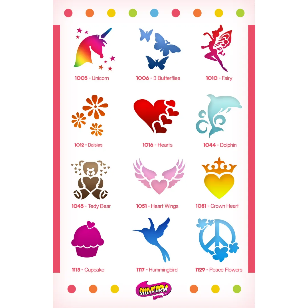F.A.B. Girls Pink Power Stencil 12 pochoirs visage réutilisables