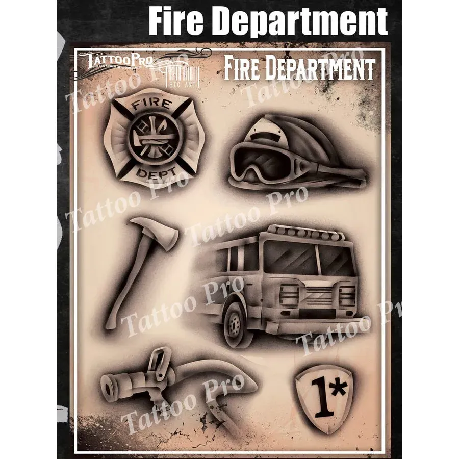 ProAiir Tattoo Pro Fire Department pochoir tatouage Série 7