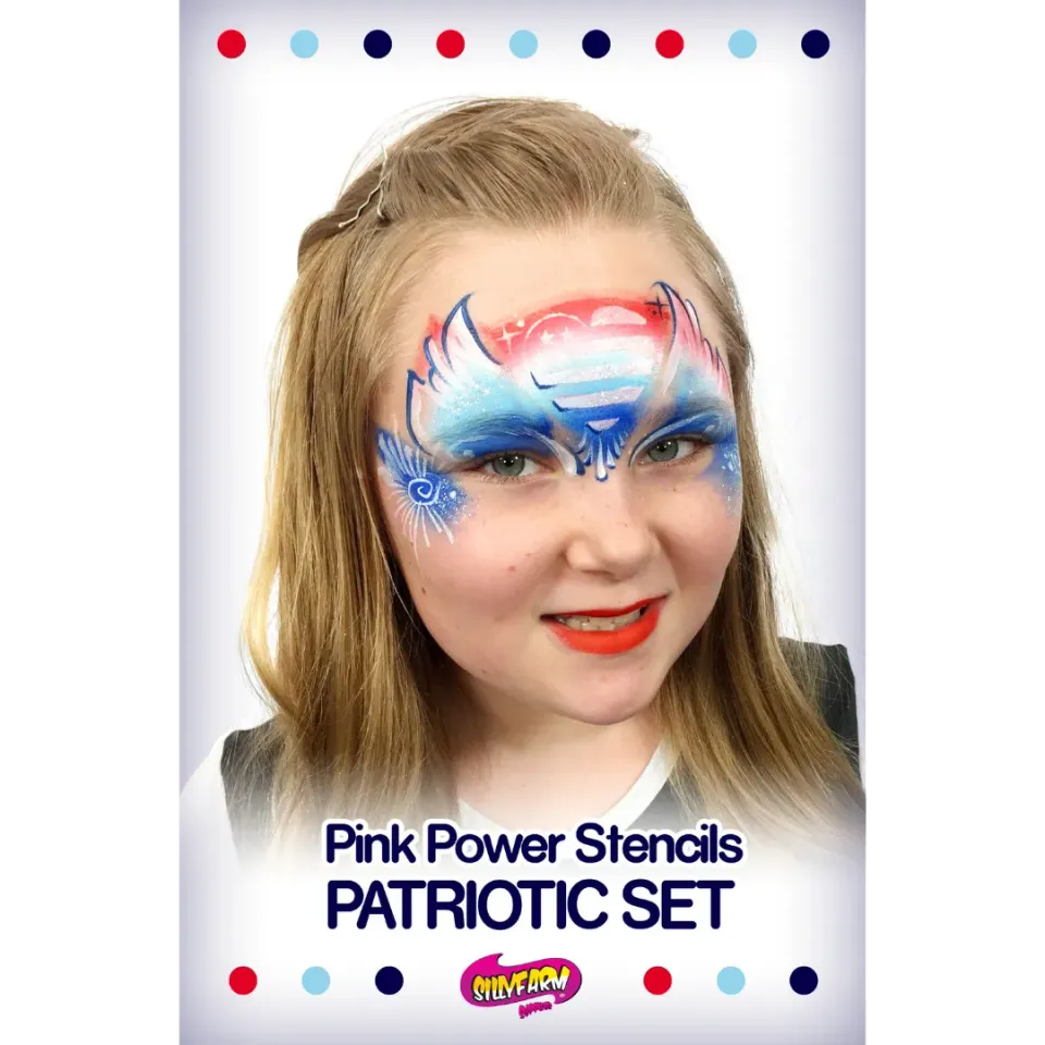 F.A.B. Pink Power Patriotic set 9 pochoirs + carte