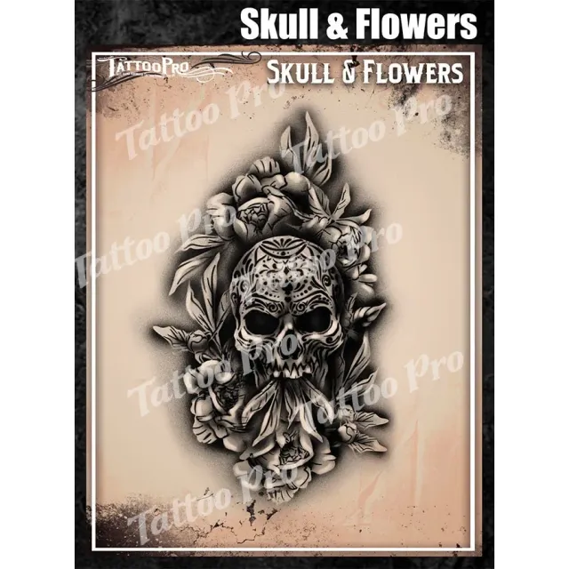 ProAiir Tattoo Pro TPS Skull and Flowers pochoir tatouage aérographe