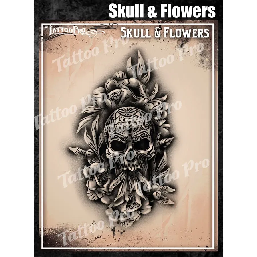 ProAiir Tattoo Pro TPS Skull and Flowers pochoir tatouage aérographe