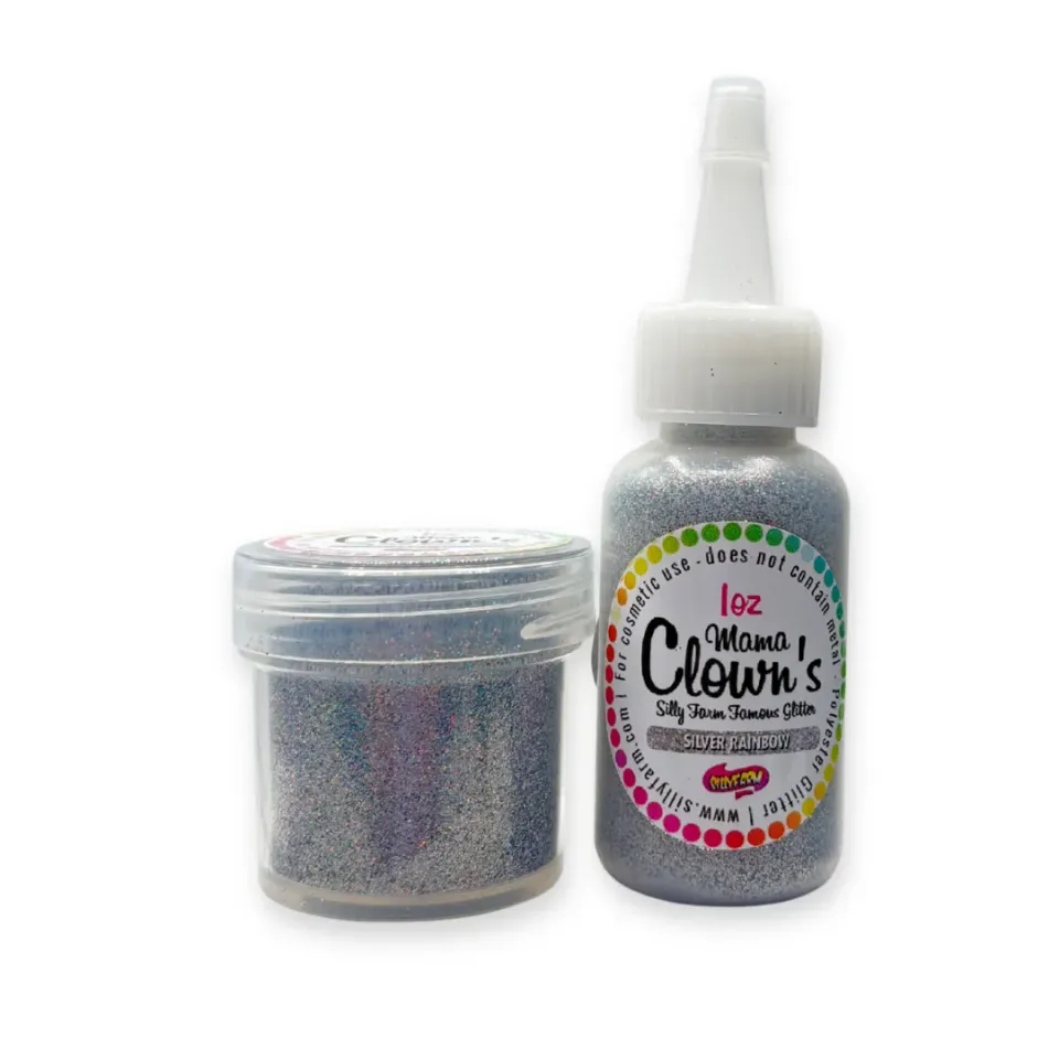 F.A.B. Mama Clown Glitter Silver Rainbow paillettes 1 oz pot opaques
