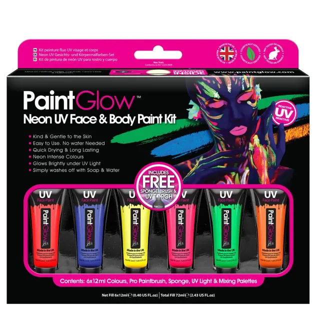 PaintGlow Neon UV kit peinture visage corps 6x12ml coffret