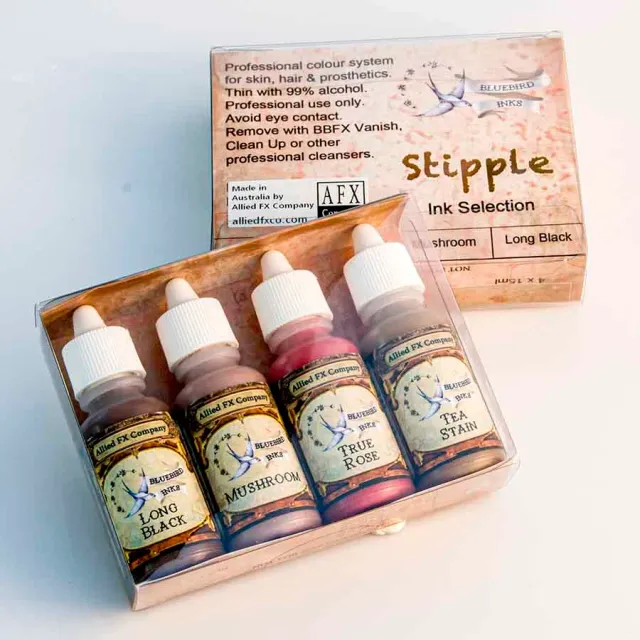 Bluebird Stipple pack 4 encres 4x15ml effets peau