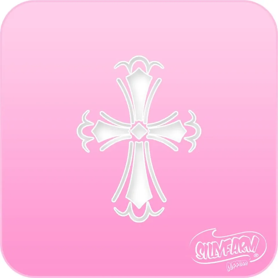 F.A.B. Cross Pink Power Stencil pochoir croix décorative rose
