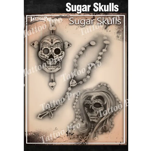 ProAiir Tattoo Pro Sugar Skulls pochoir tatouage crâne coloré