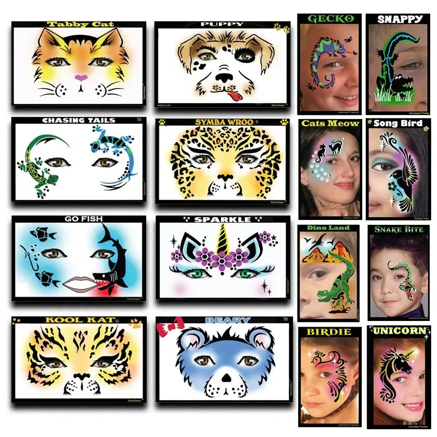ProAiir StencilEyes Animal Stencil Collection pochoirs visage Adult réutilisables