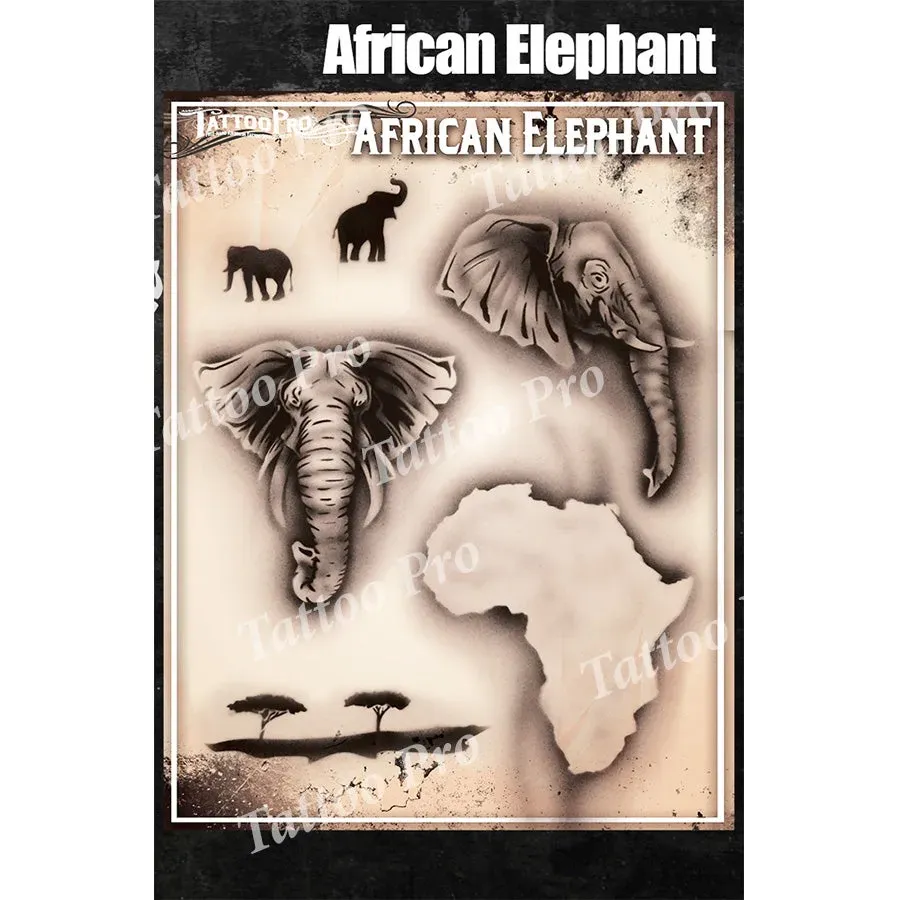 ProAiir Tattoo Pro Stencils African Elephant pochoir tatouage animal