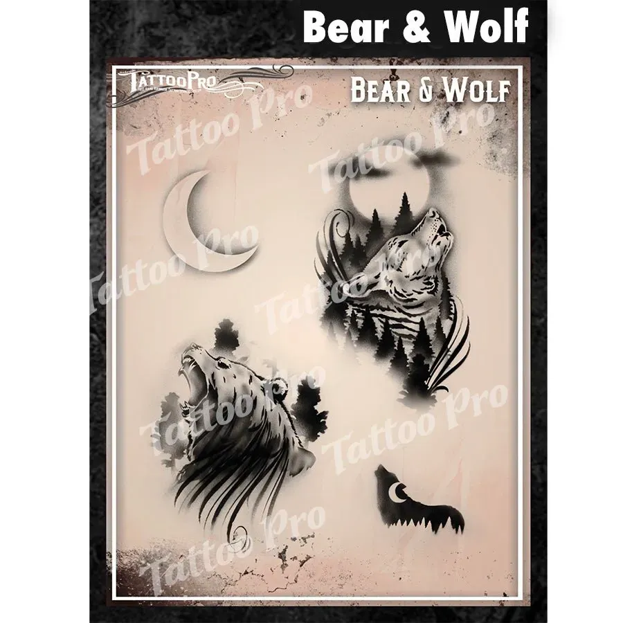 ProAiir Tattoo Pro Bear and Wolf pochoir tatouage animal
