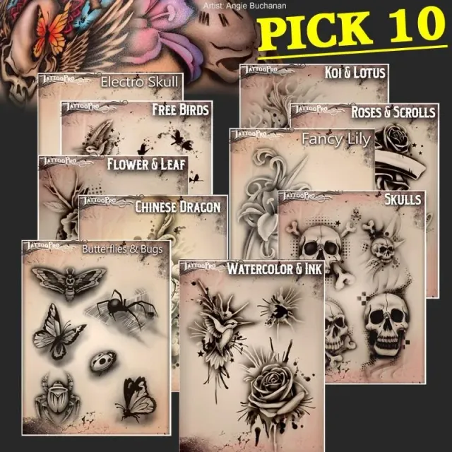 ProAiir TPS Pick 10 pochoirs tattoo temporaire lot 10